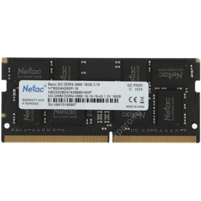 Оперативная память NETAC Basic NTBSD4N26SP-16 DDR4 -  1x 16ГБ 2666МГц, для ноутбуков (SO-DIMM),  Ret